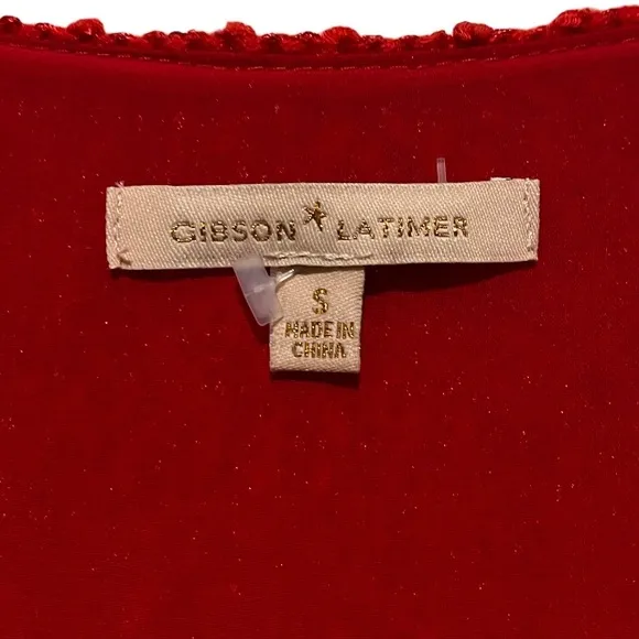 Sparkling Sequins Red Blouse Shimmer Knit Sweater Lightweight Chiffon Size Small