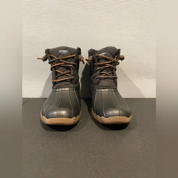 Sperry Black Matte Children Salwater Water Resistant Boots