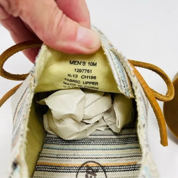 Sperry cream blue linen striped coastal preppy Topsiders Oxford men’s shoes 10