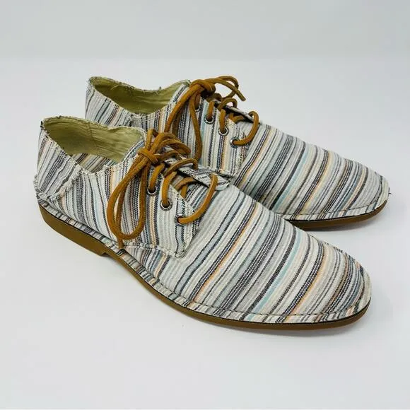 Sperry cream blue linen striped coastal preppy Topsiders Oxford men’s shoes 10