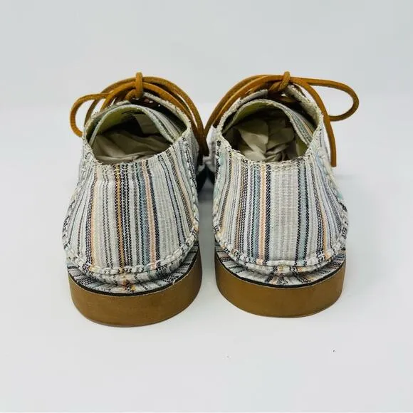 Sperry cream blue linen striped coastal preppy Topsiders Oxford men’s shoes 10