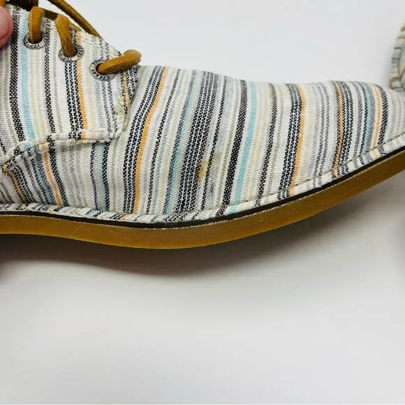 Sperry cream blue linen striped coastal preppy Topsiders Oxford men’s shoes 10