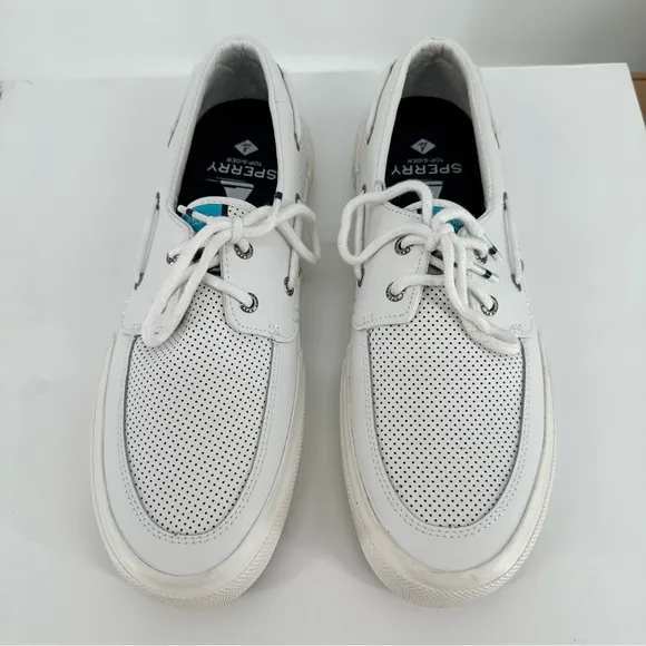Sperry Men’s Soletide 2-Eyelet Shoes size 10.5 White Leather Perforated Lace Up