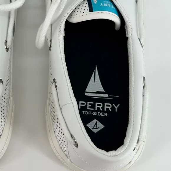 Sperry Men’s Soletide 2-Eyelet Shoes size 10.5 White Leather Perforated Lace Up