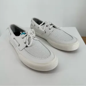 Sperry Men’s Soletide 2-Eyelet Shoes size 10.5 White Leather Perforated Lace Up