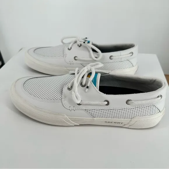 Sperry Men’s Soletide 2-Eyelet Shoes size 10.5 White Leather Perforated Lace Up