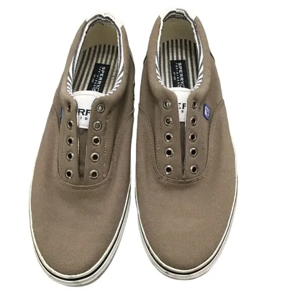 SPERRY- MENS TAN TOP SIDER SLIP ON LACELESS SNEAKER SHOE SIZE 11.5