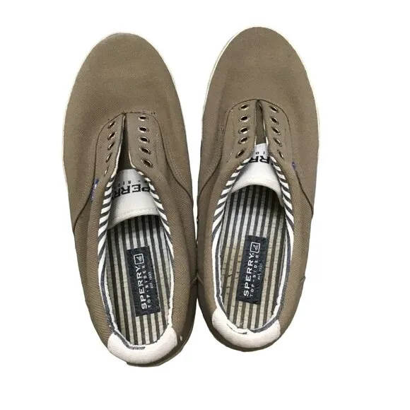 SPERRY- MENS TAN TOP SIDER SLIP ON LACELESS SNEAKER SHOE SIZE 11.5