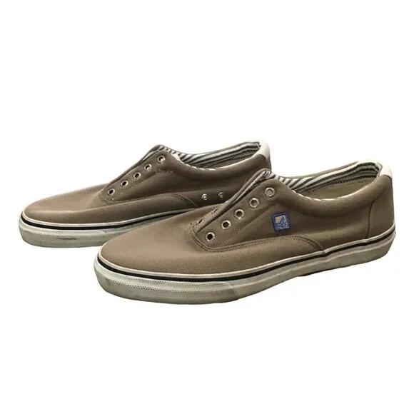 SPERRY- MENS TAN TOP SIDER SLIP ON LACELESS SNEAKER SHOE SIZE 11.5