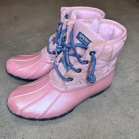 Sperry Saltwater Duck Pink boots Youth Girls 1 outerwear rain snow hiking shoes