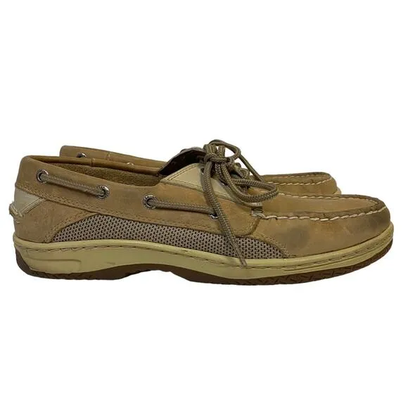 Sperry Top Sider Billfish Tan Leather 3 Eye Slip On Boat Shoes Size 8.5