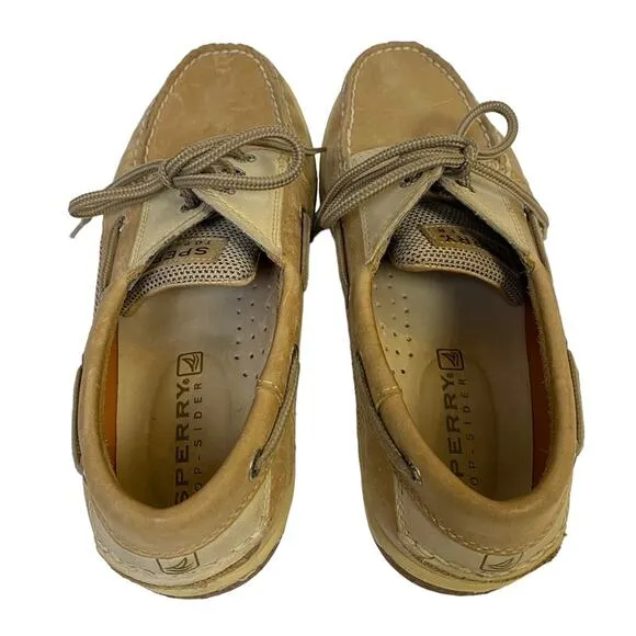 Sperry Top Sider Billfish Tan Leather 3 Eye Slip On Boat Shoes Size 8.5