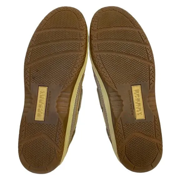 Sperry Top Sider Billfish Tan Leather 3 Eye Slip On Boat Shoes Size 8.5