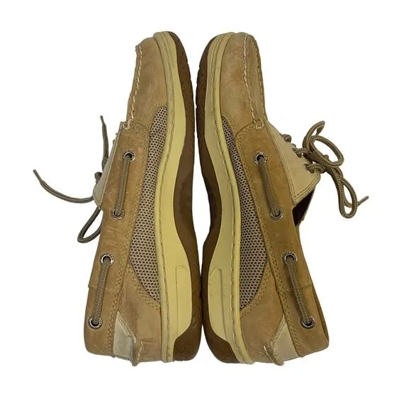 Sperry Top Sider Billfish Tan Leather 3 Eye Slip On Boat Shoes Size 8.5