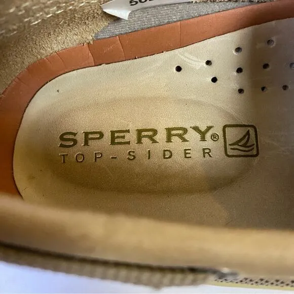 Sperry Top Sider Billfish Tan Leather 3 Eye Slip On Boat Shoes Size 8.5