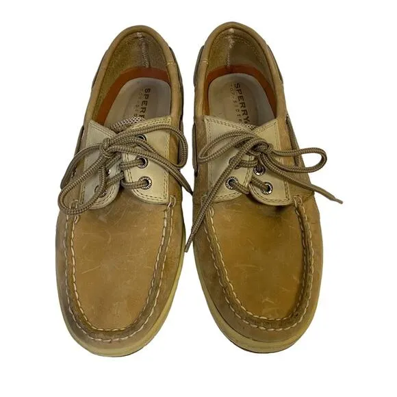 Sperry Top Sider Billfish Tan Leather 3 Eye Slip On Boat Shoes Size 8.5