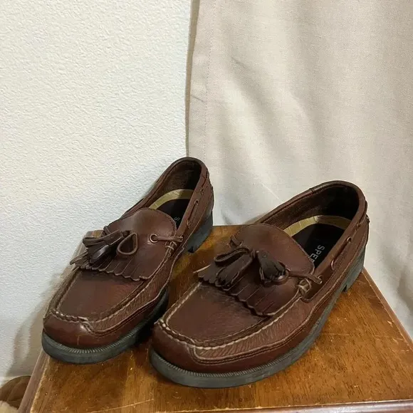 Sperry Top-Sider Gold Cup Brown Leather Tassel Loafers Boat Shoes- Mens Size 9.5