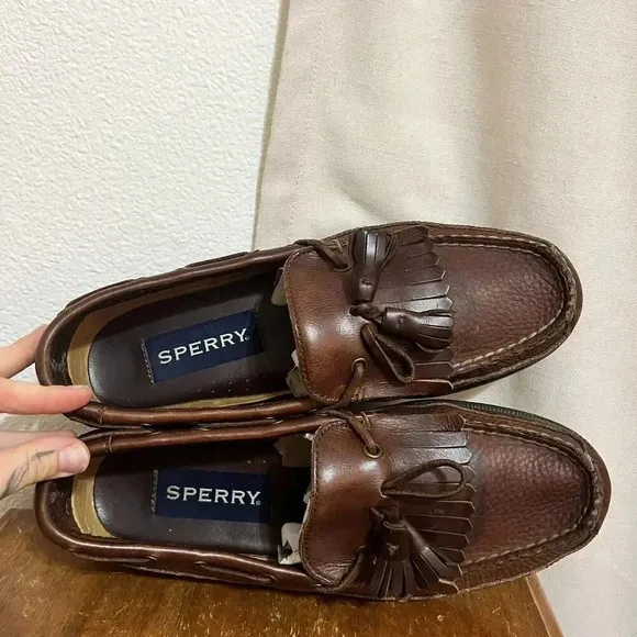 Sperry Top-Sider Gold Cup Brown Leather Tassel Loafers Boat Shoes- Mens Size 9.5
