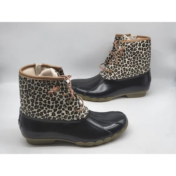 Sperry Top Sider Leopard Print Waterproof Womens Duck Boots STK165468 Size 6M