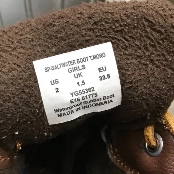 Sperry Top-Sider Saltwater Duck Boots Brown Waterproof Big Girl's Size 2 YG55362
