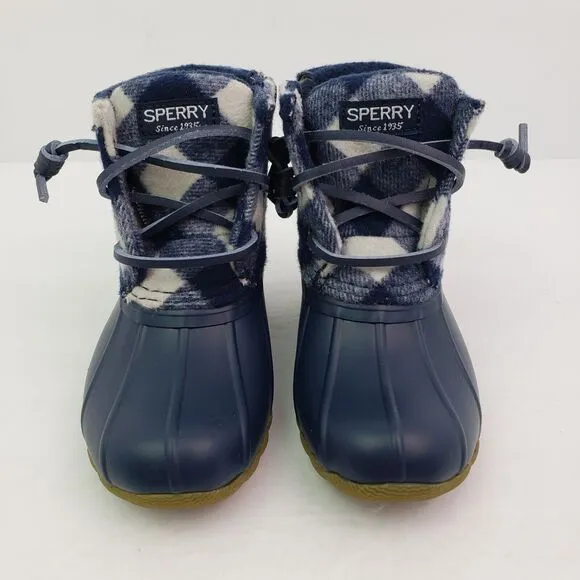 Sperry Top Sider Saltwater Toddler Sz 12 Blue Plaid Wool Waterproof Duck Boots