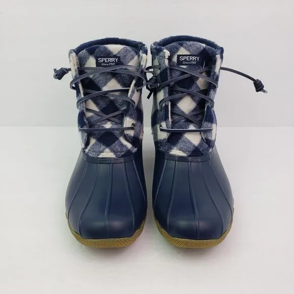Sperry Top Sider Saltwater Youth Sz 6Y Blue Plaid Wool Waterproof Duck Boot