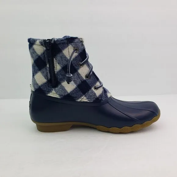 Sperry Top Sider Saltwater Youth Sz 6Y Blue Plaid Wool Waterproof Duck Boot