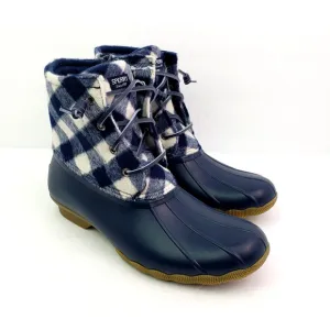 Sperry Top Sider Saltwater Youth Sz 6Y Blue Plaid Wool Waterproof Duck Boot