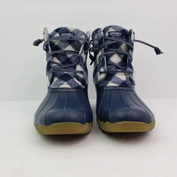 Sperry Top Sider Saltwater Youth Sz 6Y Blue Plaid Wool Waterproof Duck Boot