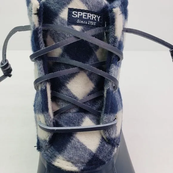 Sperry Top Sider Saltwater Youth Sz 6Y Blue Plaid Wool Waterproof Duck Boot