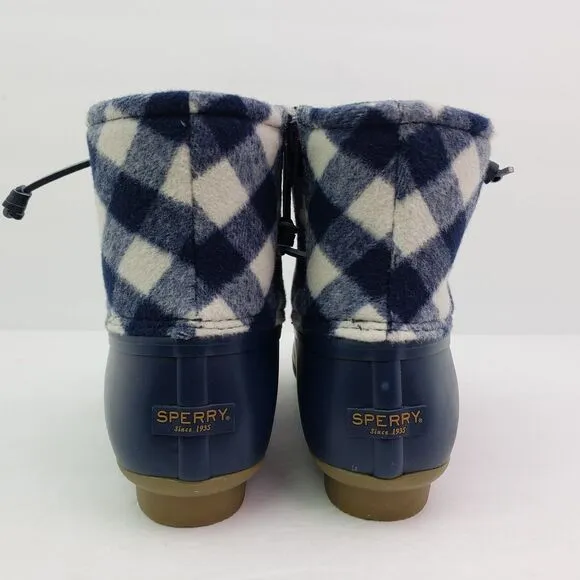 Sperry Top Sider Saltwater Youth Sz 6Y Blue Plaid Wool Waterproof Duck Boot
