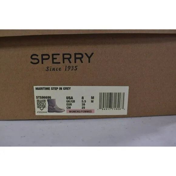 Sperry Womens Size 8 Maritime Step In Grey Faux Fur Lined Leather Boots Shoes