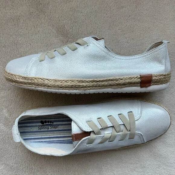 Spring Step Eloya Metallic Silver Leather Espadrille Sneaker EU 40 US 8.5 - 9