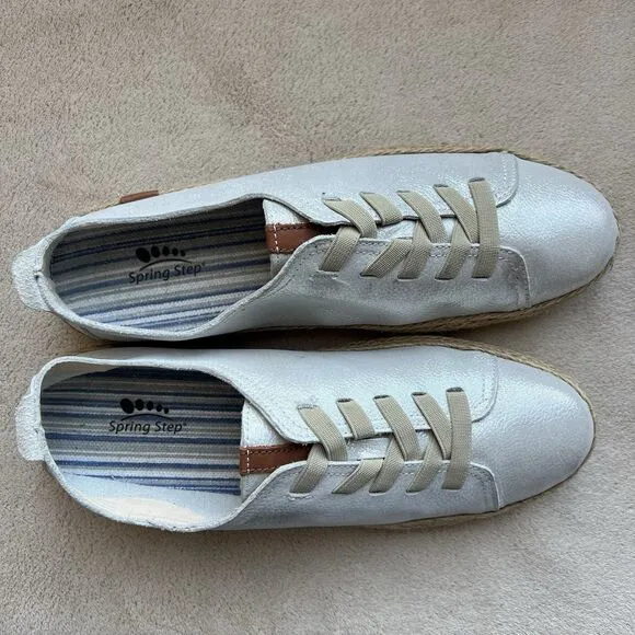 Spring Step Eloya Metallic Silver Leather Espadrille Sneaker EU 40 US 8.5 - 9