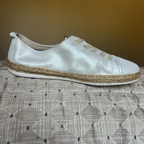 Spring Step Eloya Metallic Silver Leather Espadrille Sneaker EU 40 US 8.5 - 9