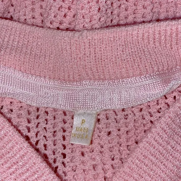 St John Open Knit Pink Gold Button Down Cardigan Sweater
