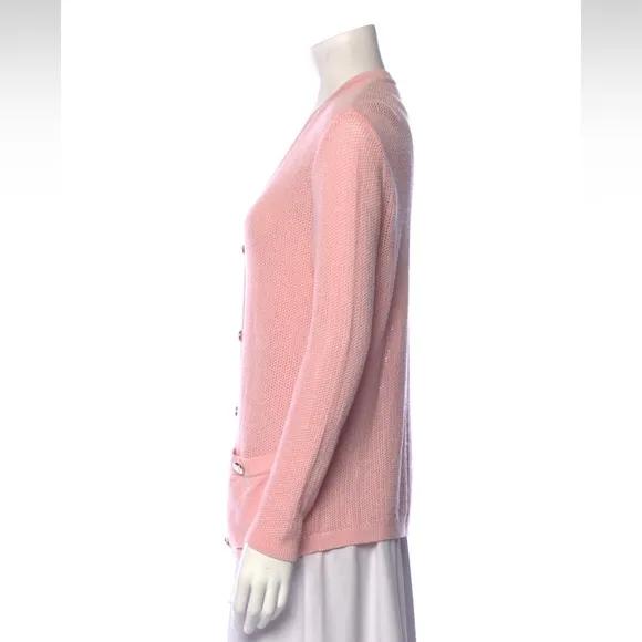 St John Open Knit Pink Gold Button Down Cardigan Sweater