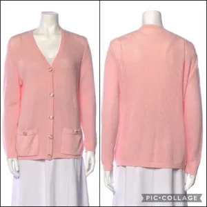 St John Open Knit Pink Gold Button Down Cardigan Sweater