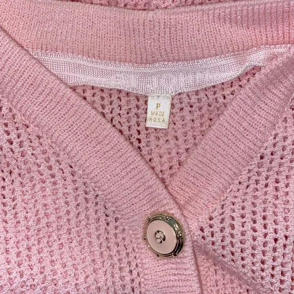 St John Open Knit Pink Gold Button Down Cardigan Sweater