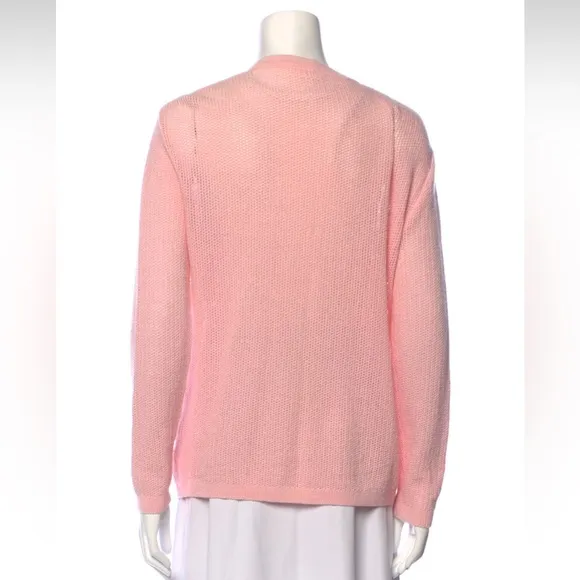 St John Open Knit Pink Gold Button Down Cardigan Sweater