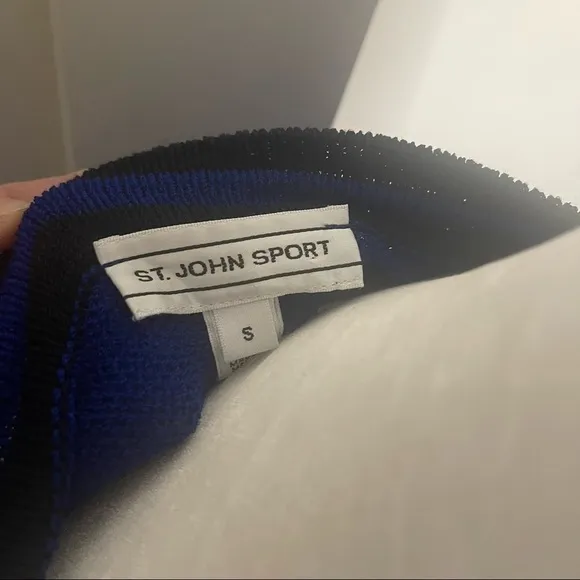 ST. John sport electric blue with black stripe boat neck wool sweater small