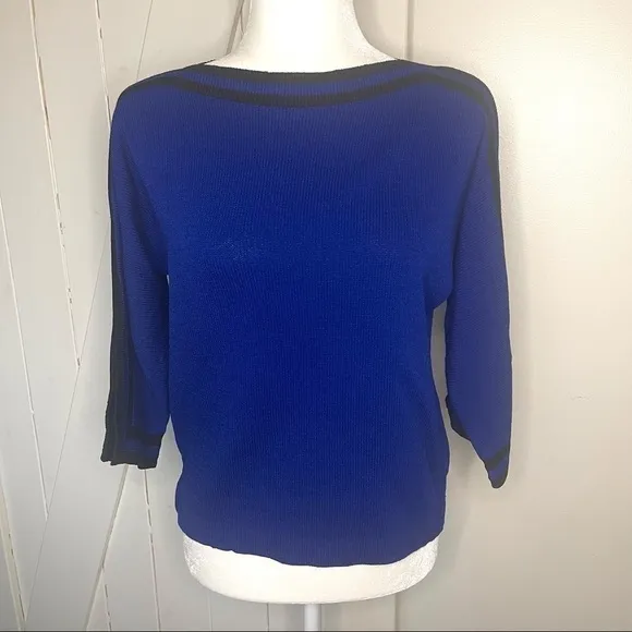 ST. John sport electric blue with black stripe boat neck wool sweater small