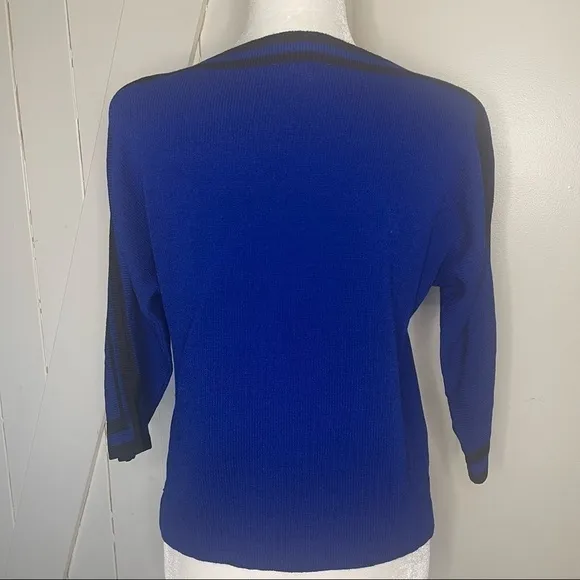 ST. John sport electric blue with black stripe boat neck wool sweater small
