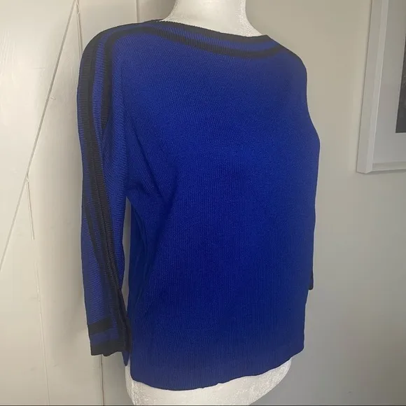 ST. John sport electric blue with black stripe boat neck wool sweater small