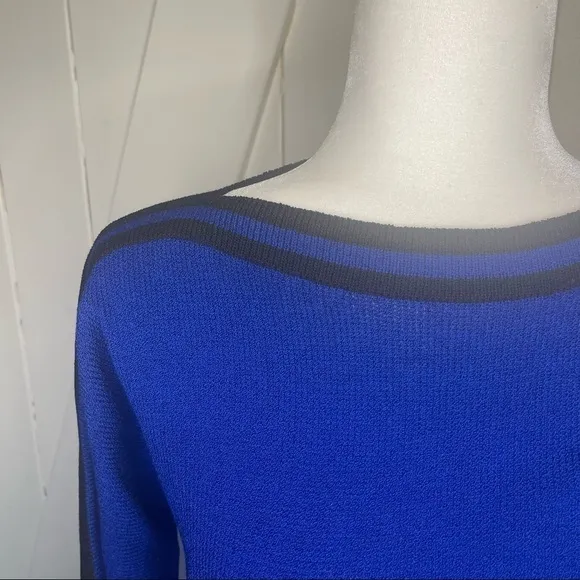 ST. John sport electric blue with black stripe boat neck wool sweater small
