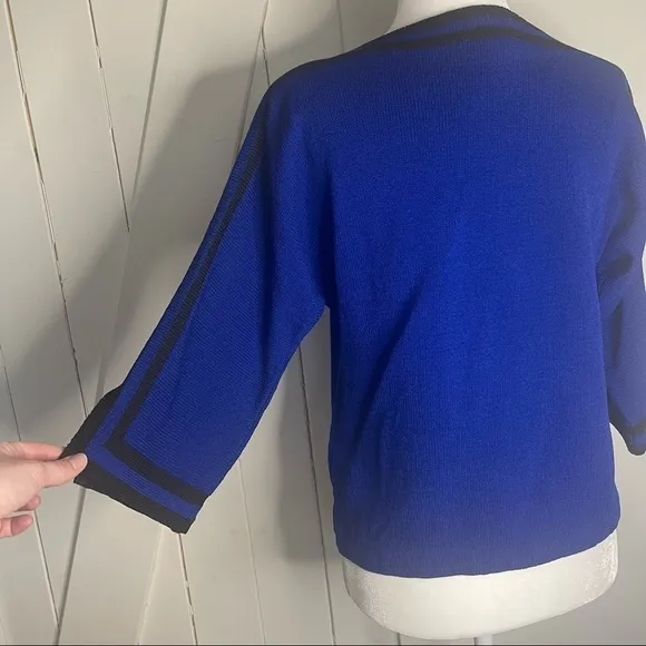 ST. John sport electric blue with black stripe boat neck wool sweater small