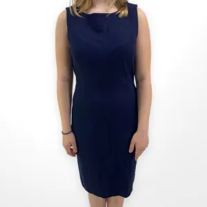 ST. JOHN SPORT Midi Sheath Sleeveless Boat Neck Navy Dress