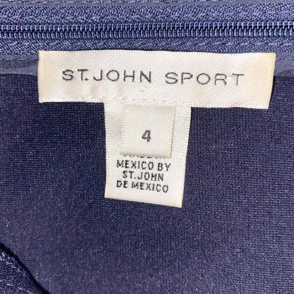 ST. JOHN SPORT Midi Sheath Sleeveless Boat Neck Navy Dress