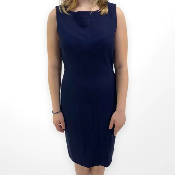 ST. JOHN SPORT Midi Sheath Sleeveless Boat Neck Navy Dress