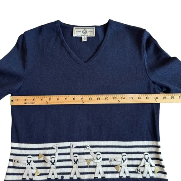 ST JOHN SPORT Size S Wool Blend Santana knit Nautical Sweater Sailors Old Money